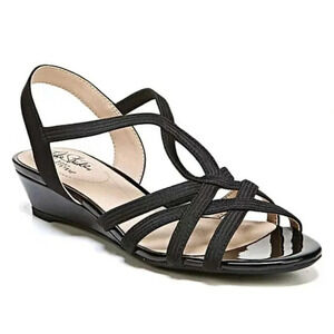 LifeStride Yaya Women's Strappy Wedge Sandals Black Size 10 W (MSRP $70)